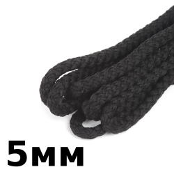 Шнур с сердечником 5мм, цвет Чёрный (плетено-вязанный, плотный)  в Тольятти
